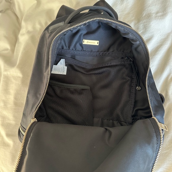 black and gold lululemon backpack Delta Gamma Everywhere 22L Side Pockets For Quick Access To Water Bottle And Small Items Black Shiny Gold City Adventurer